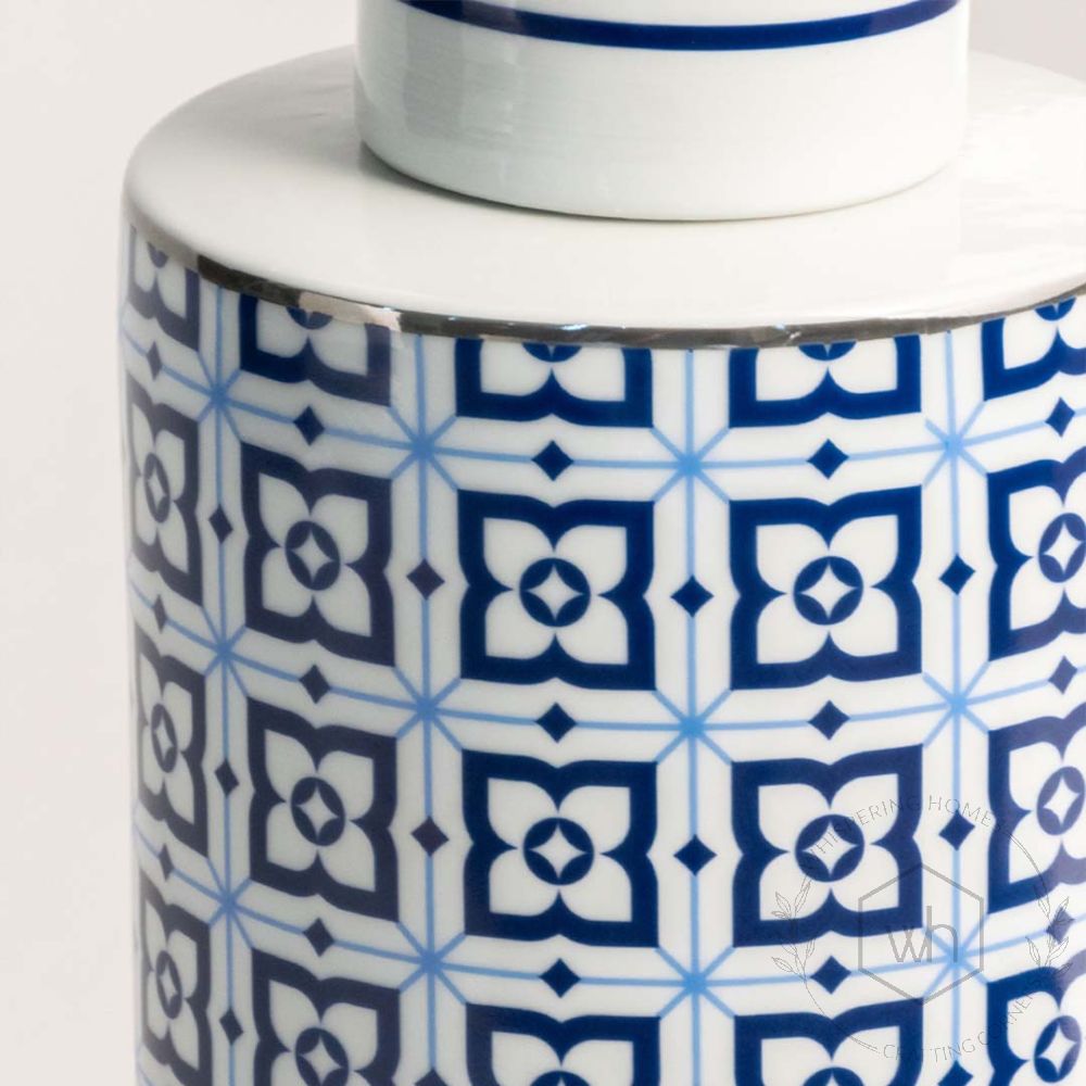 Calix Blue & White Ceramic Jar - Small Closeup