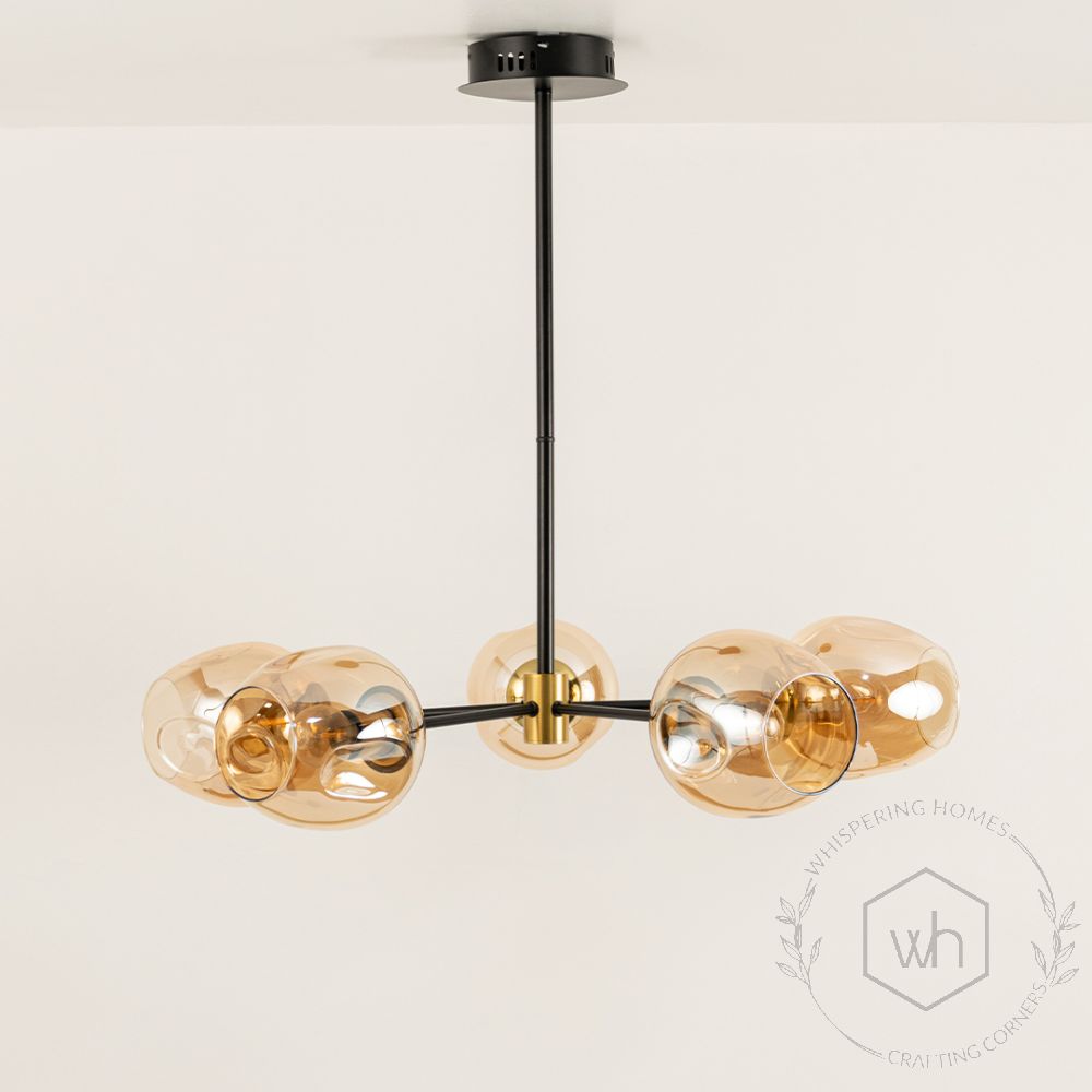 Flannel 5 Linear Chandelier - AmberLight Off White Background