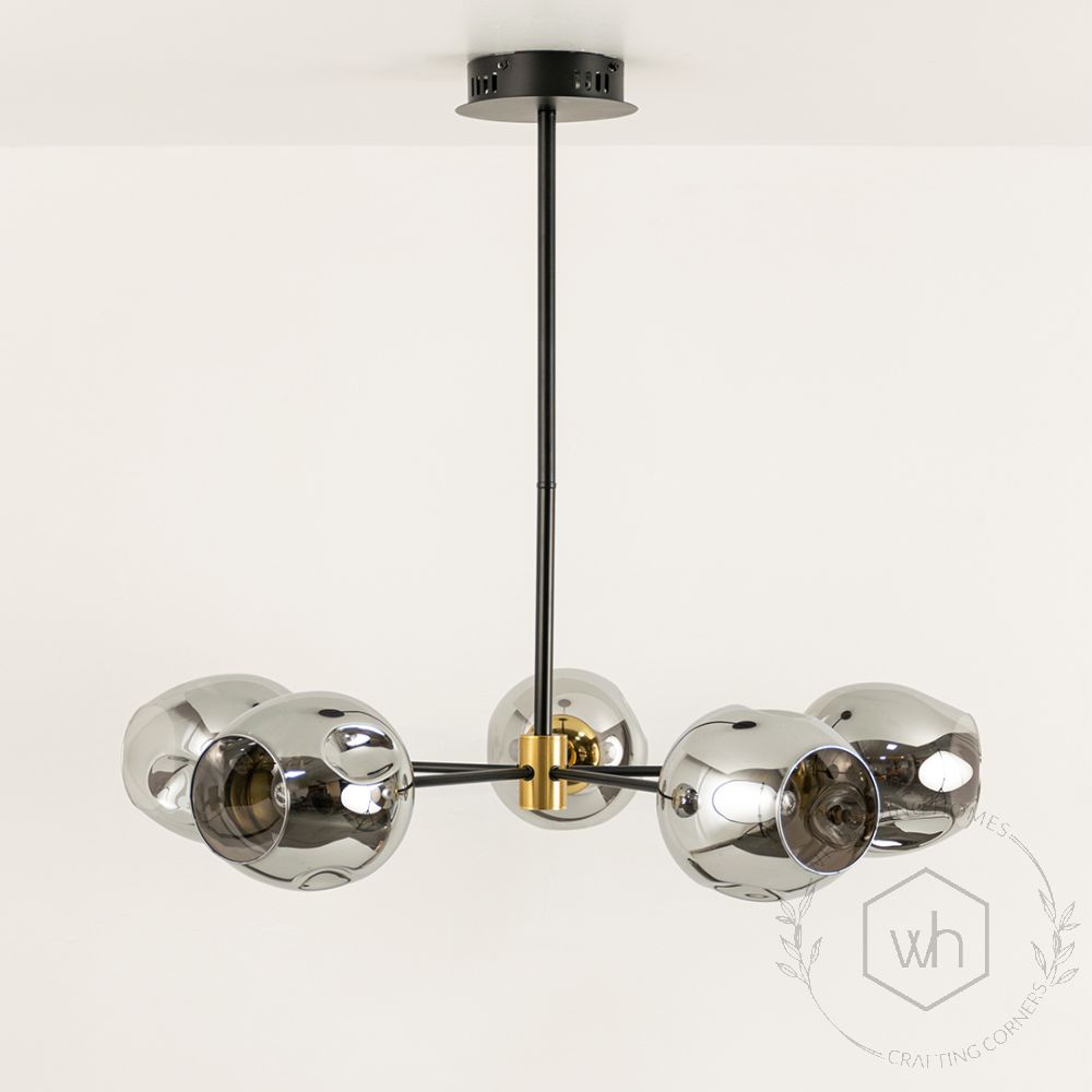 Flannel 5 Linear Chandelier - Chrome Light Off White Background