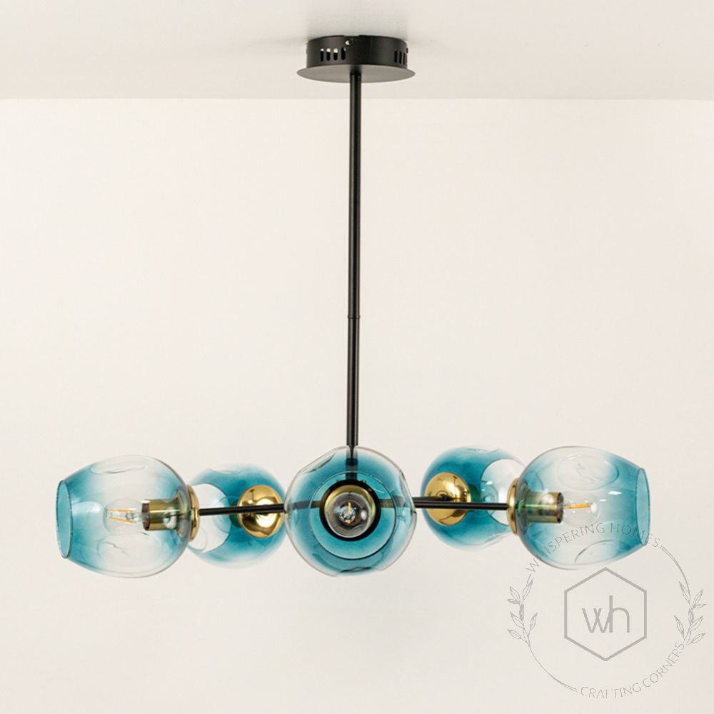 Flannel 5 Linear Chandelier - BlueLight Off White Background