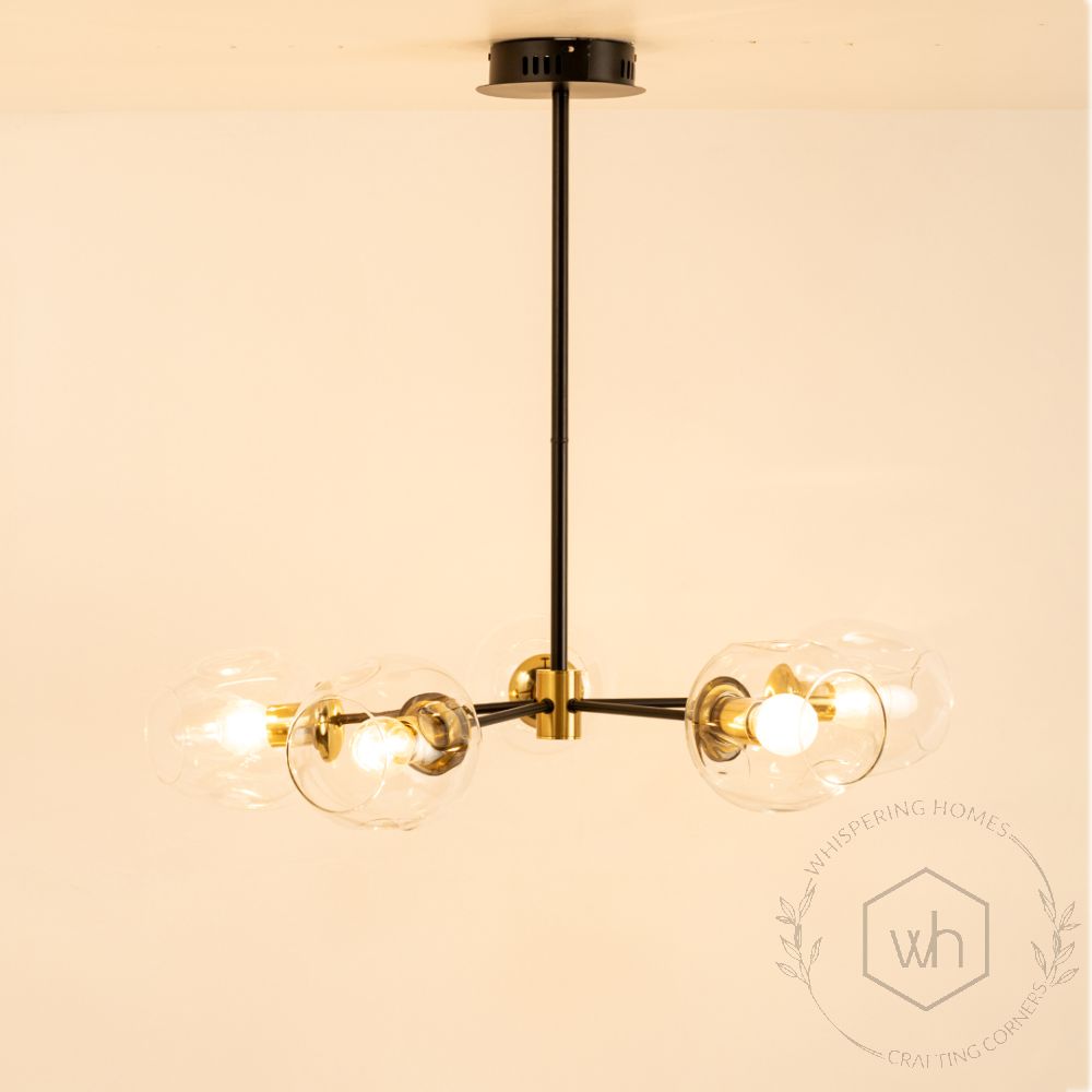 Flannel 5 Linear Chandelier  - Transparent  Light on white background