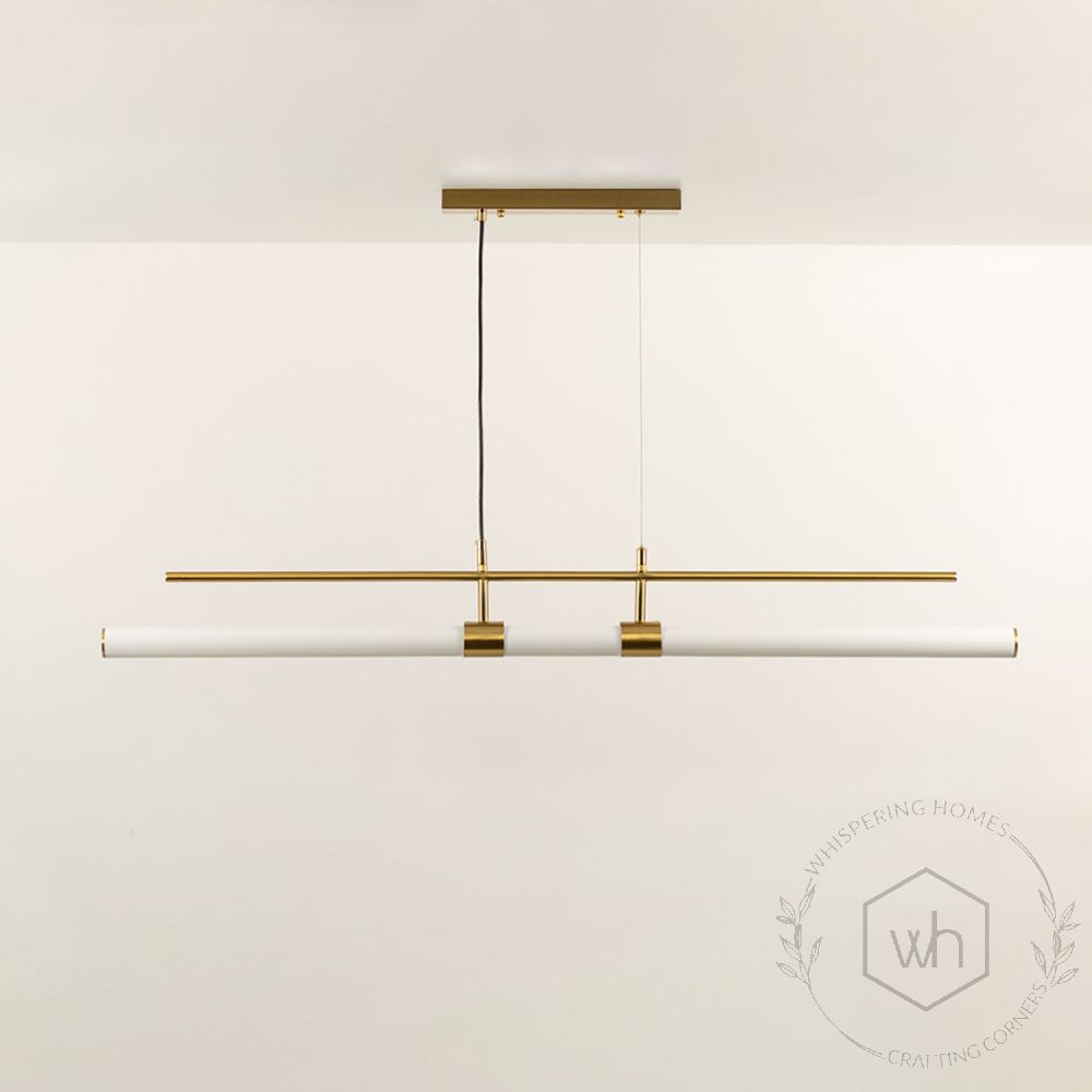 Linear Tube Chandelier Gold Light Off White Background