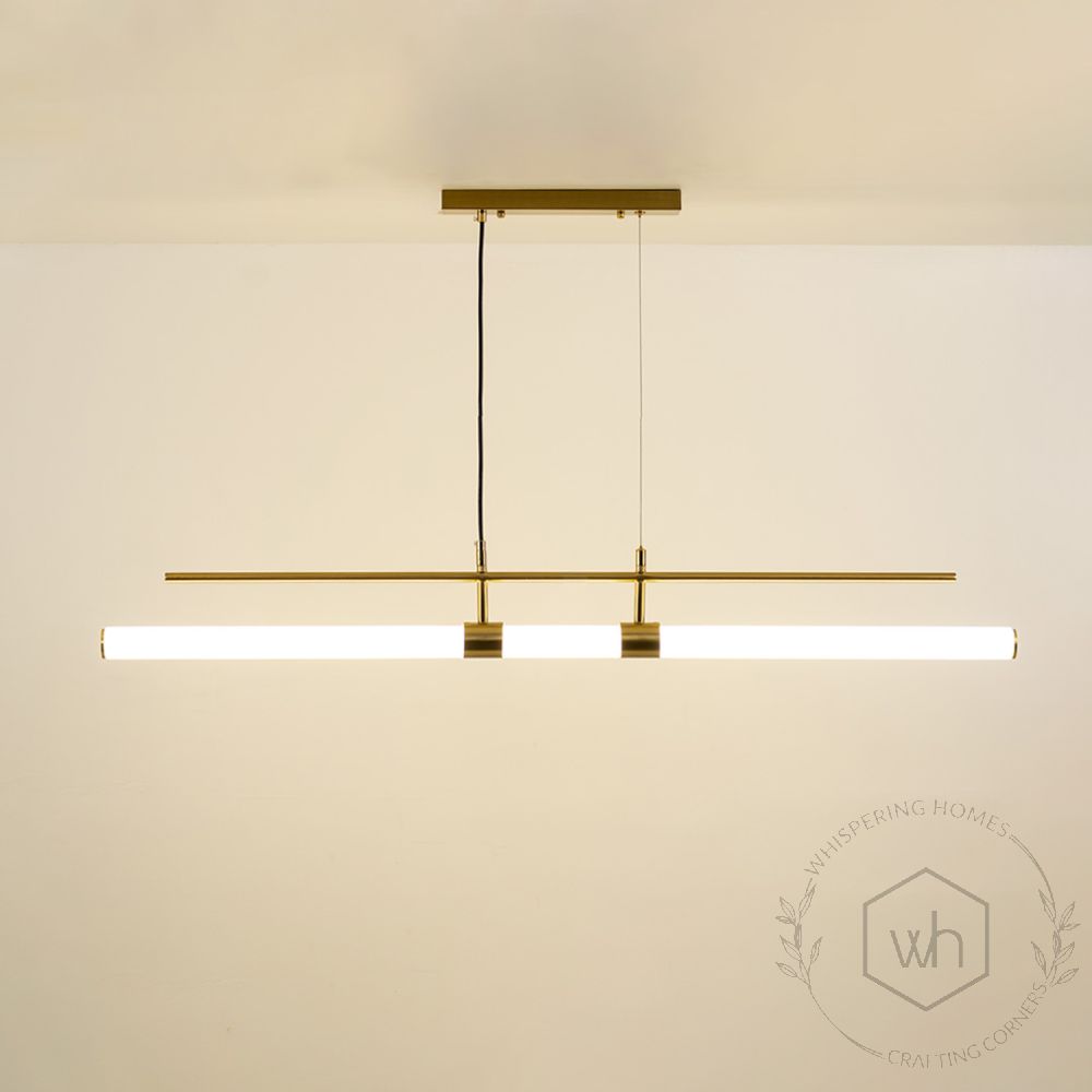 Linear Tube Chandelier Gold Light On White Background