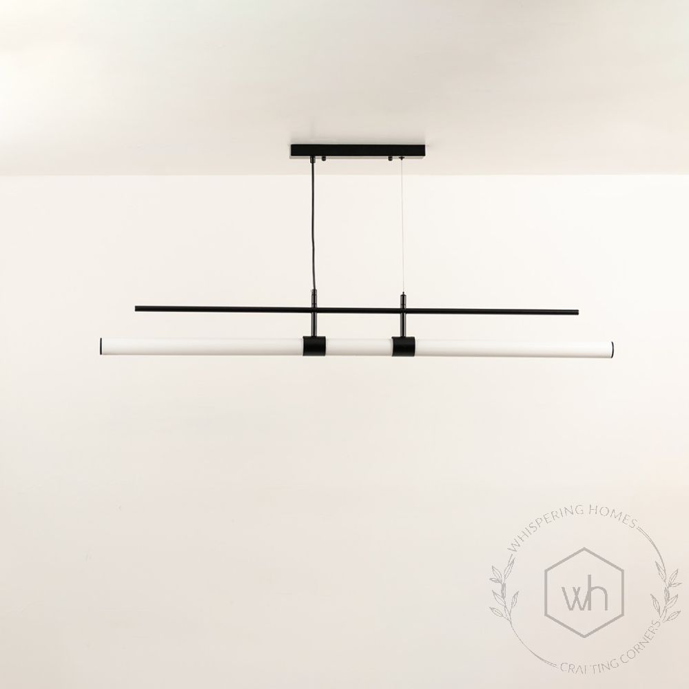 Linear Tube Chandelier Black Light Off White Background