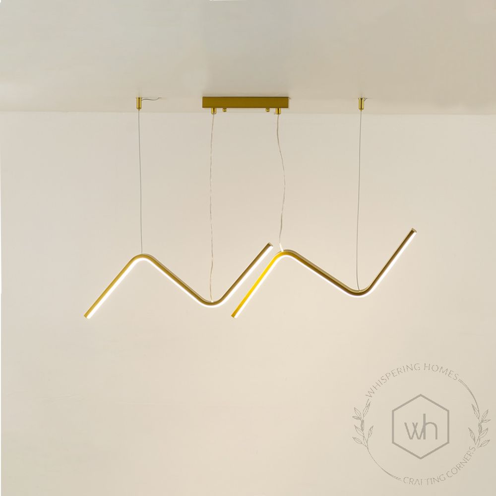 Wave Line Island Chandelier Gold Light On White Background