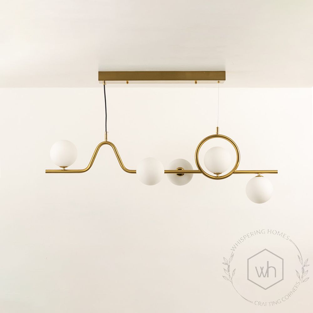 Aball 5 Light Geometric Chandelier Gold Light Off White Background