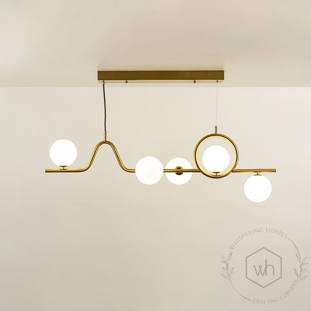 Aball 5 Light Geometric Chandelier Gold Light On White Background