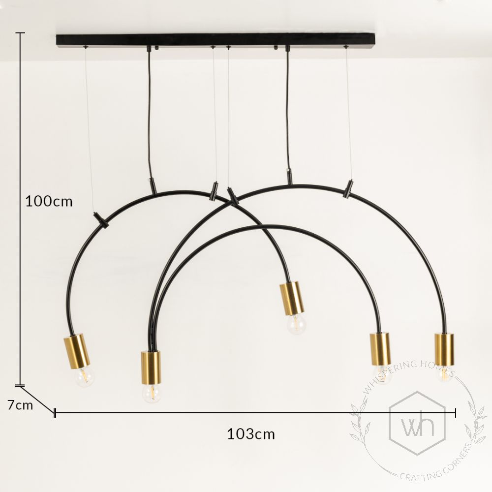 Volta 5 Light Chandelier Closeup Dimensions