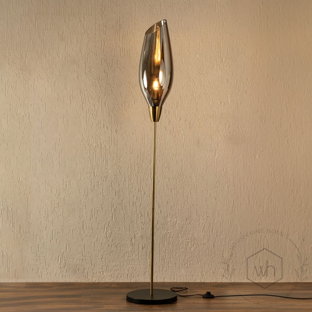 Brilliance Beam Glass Floor Lamp Chrome Light On White Background