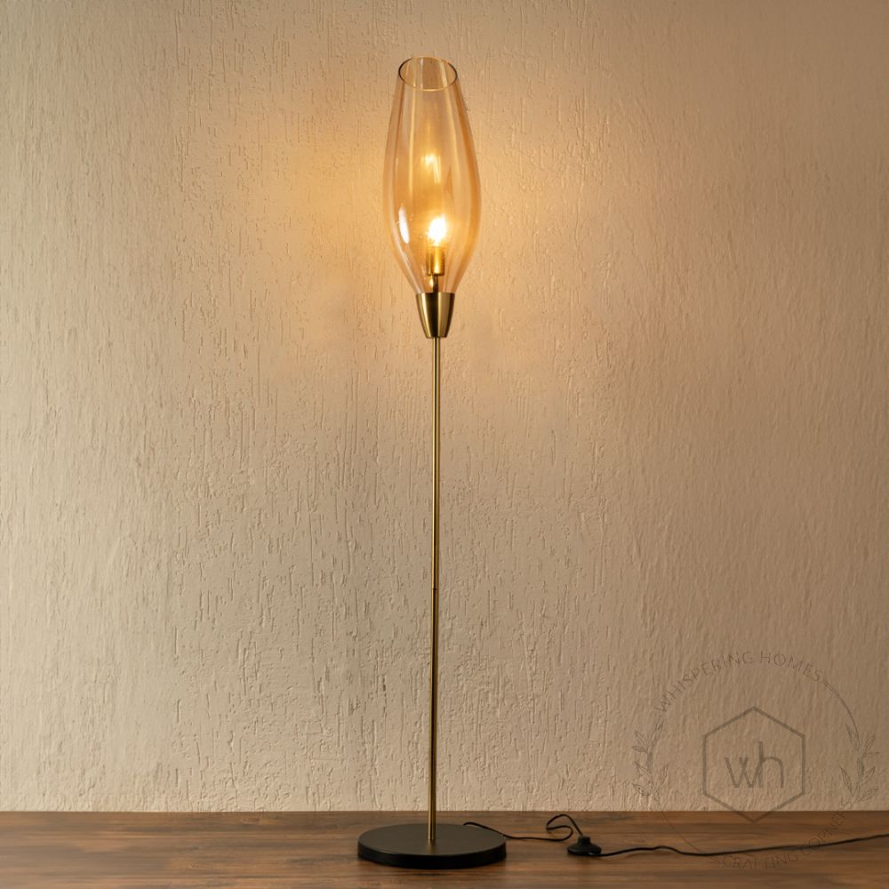 Brilliance Beam Glass Floor Lamp Amber Light On White Background