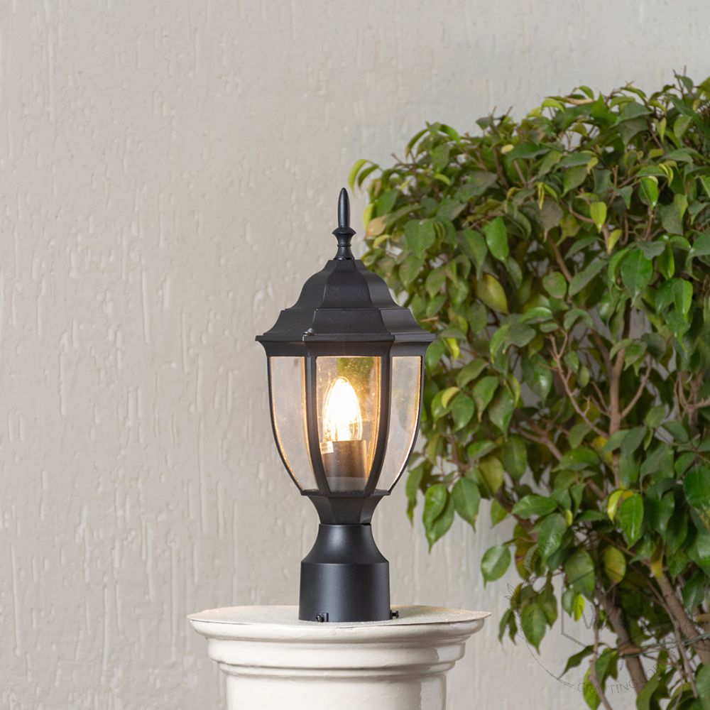 Black Outdoor Gate Lamp - Small Light On White Background