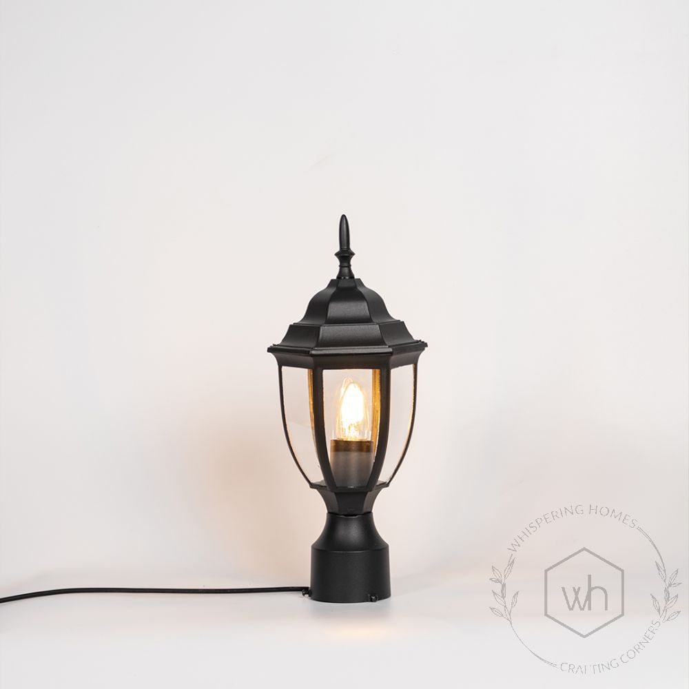 Black Outdoor Gate Lamp - Small Light On White Background 