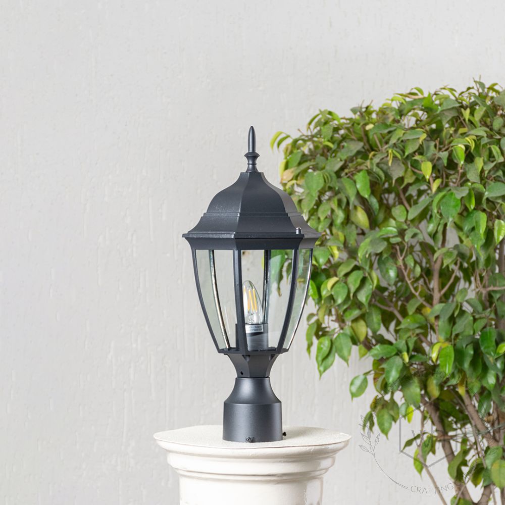 Black Outdoor Gate Lantern - Large Light Off White Background