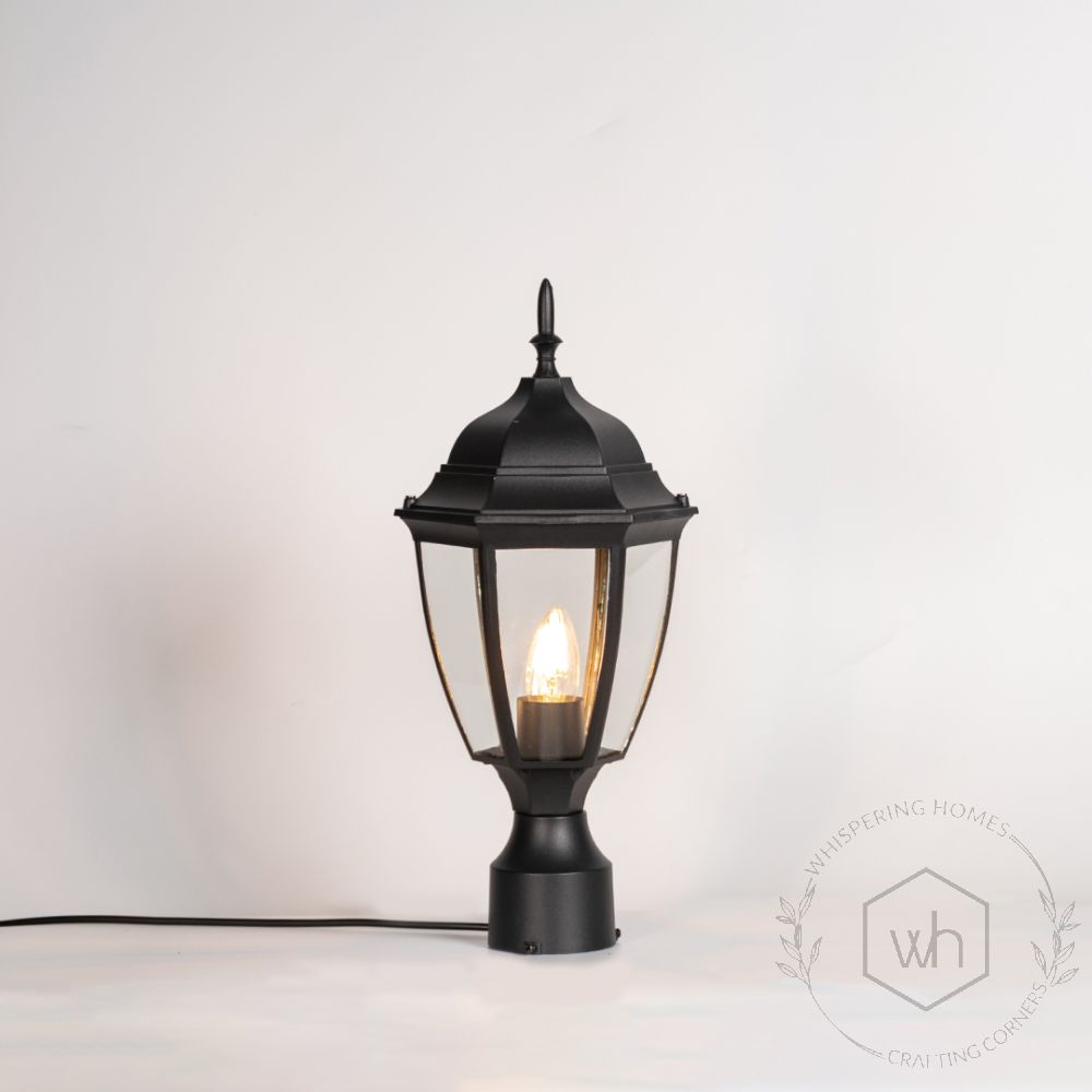 Black Outdoor Gate Lantern - LargeLight On White Background 1