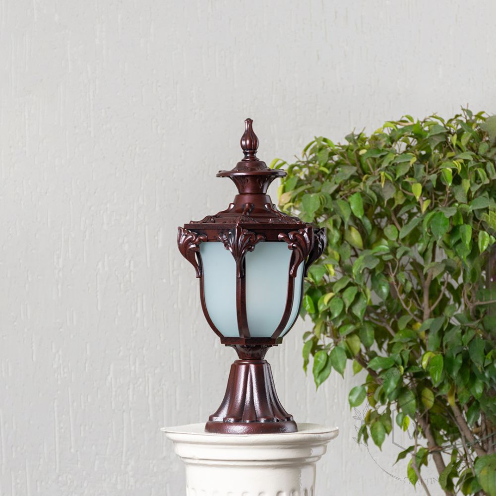 European Outdoor Gate Column Light - Dark brown Light On White Background