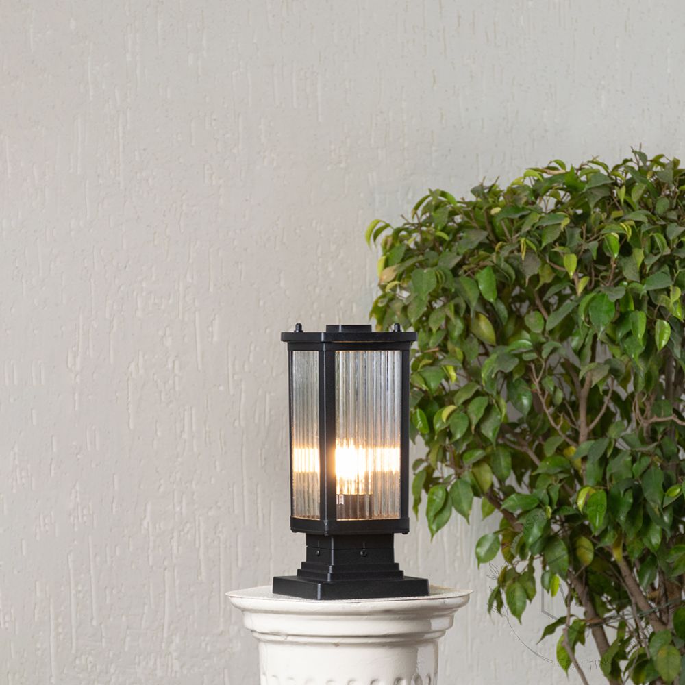 Retro Glass Outdoor Gate Lamp - Black Light On White Background