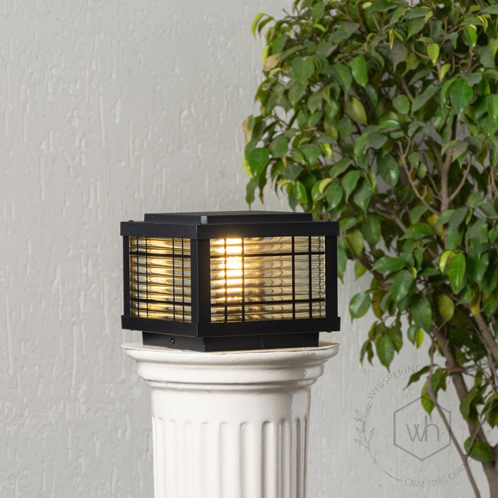 Modern Boxy Outdoor Gate Light - Black Light On White Background