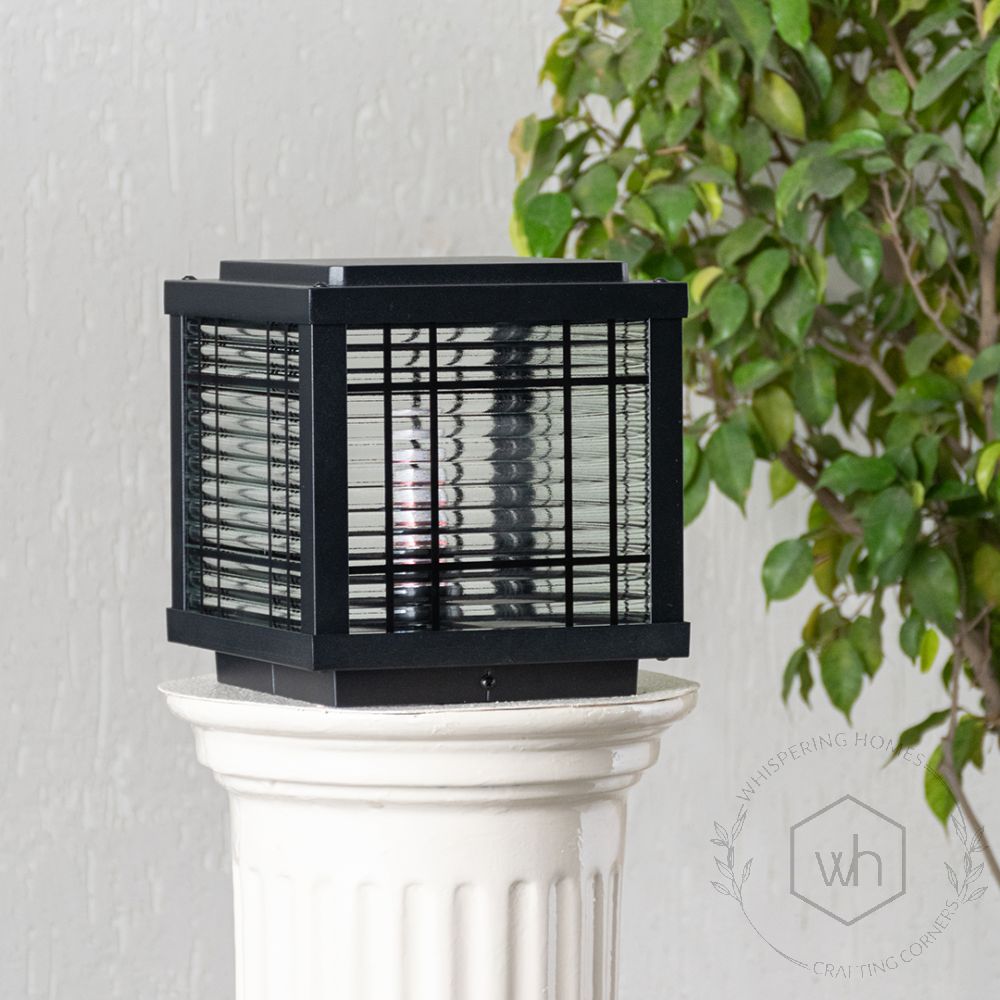 Box Pillar Outdoor Gate Light - Black Light Off White Background