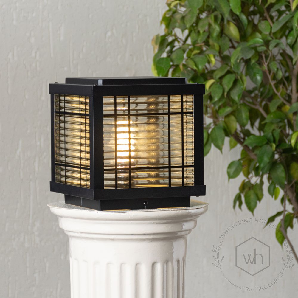 Box Pillar Outdoor Gate Light - Black Light On White Background