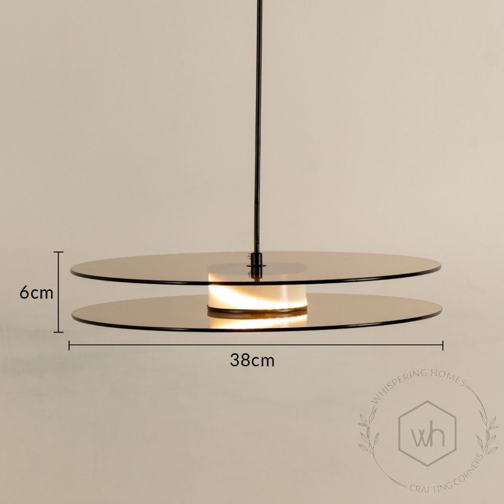 Horizontal Gold Glass Double Disk Hanging Pendant Light Dimensions