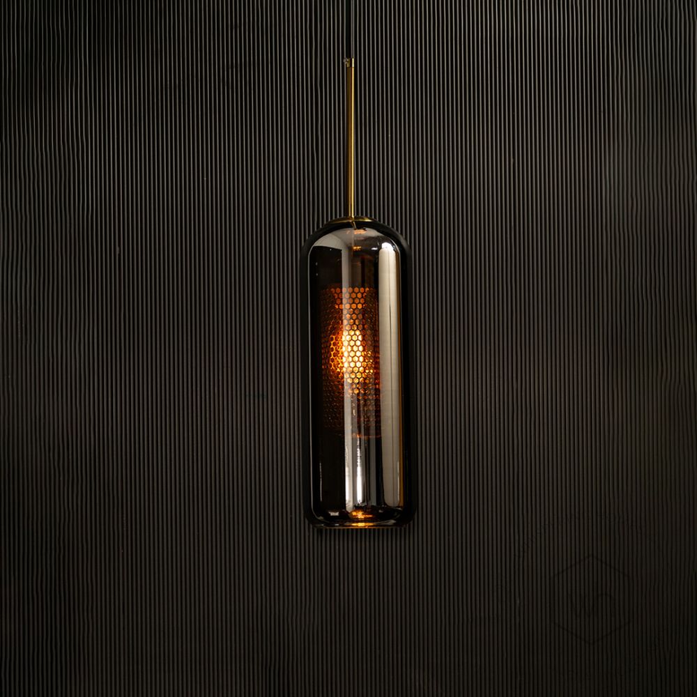 Modern Loft Smoky Grey Glass Hanging Pendant Light Light On Black background