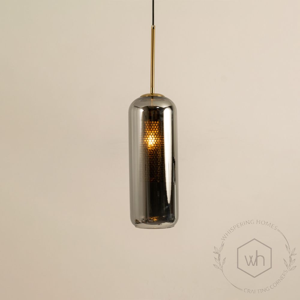 Modern Loft Smoky Grey Glass Hanging Pendant Light Light On White background