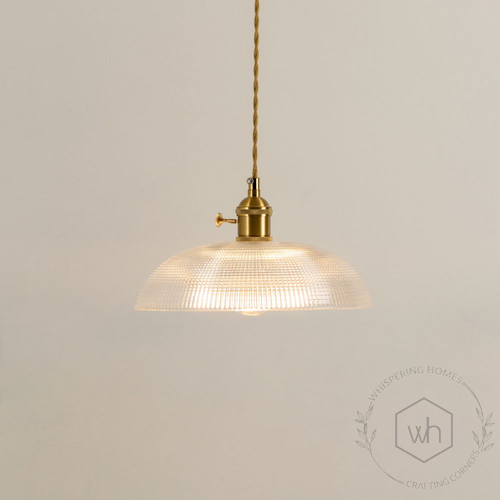 Prismatic Brass Glass Pendant Lamp Light On White Background