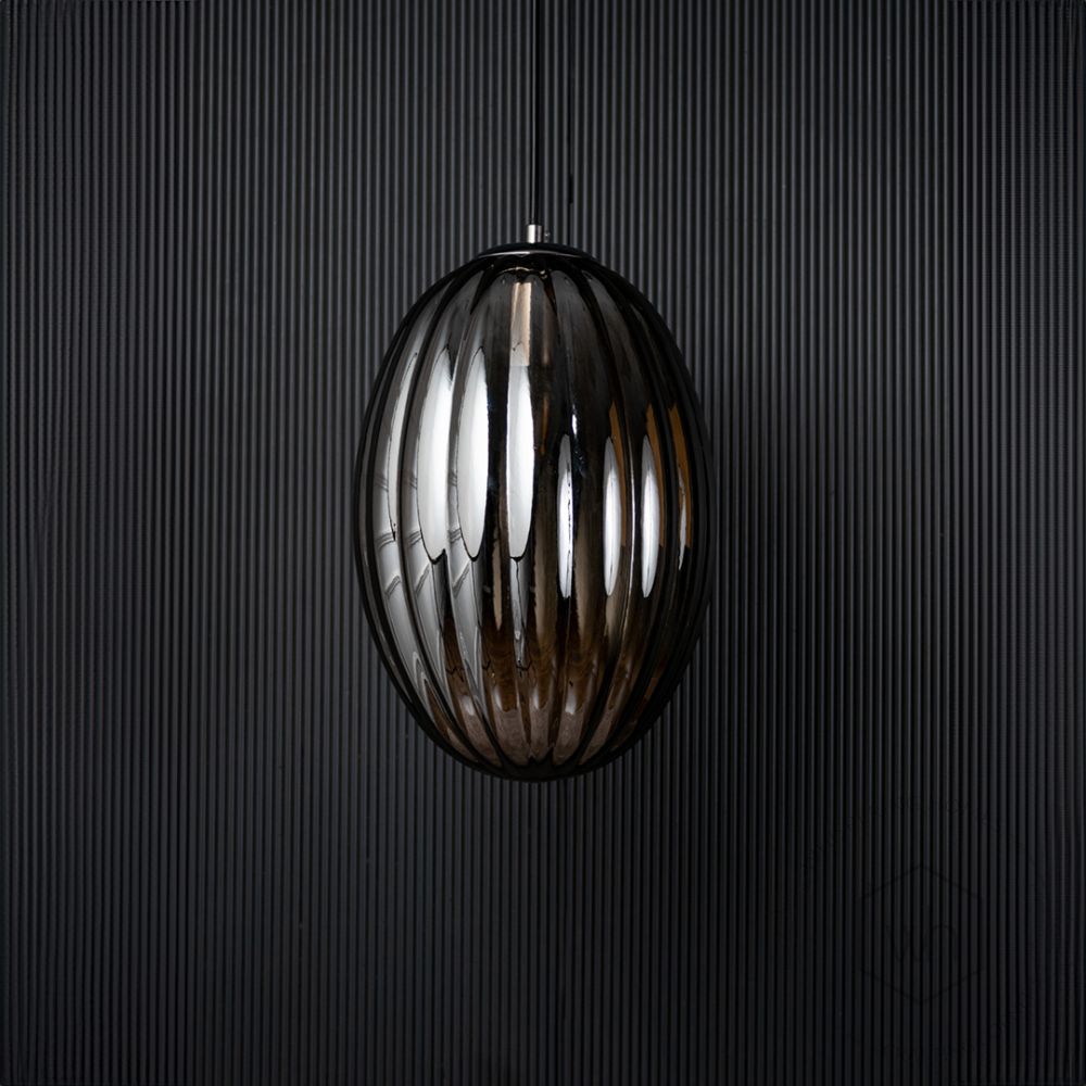 Glass Pendant Light - Oval & Black Light Off Black Background