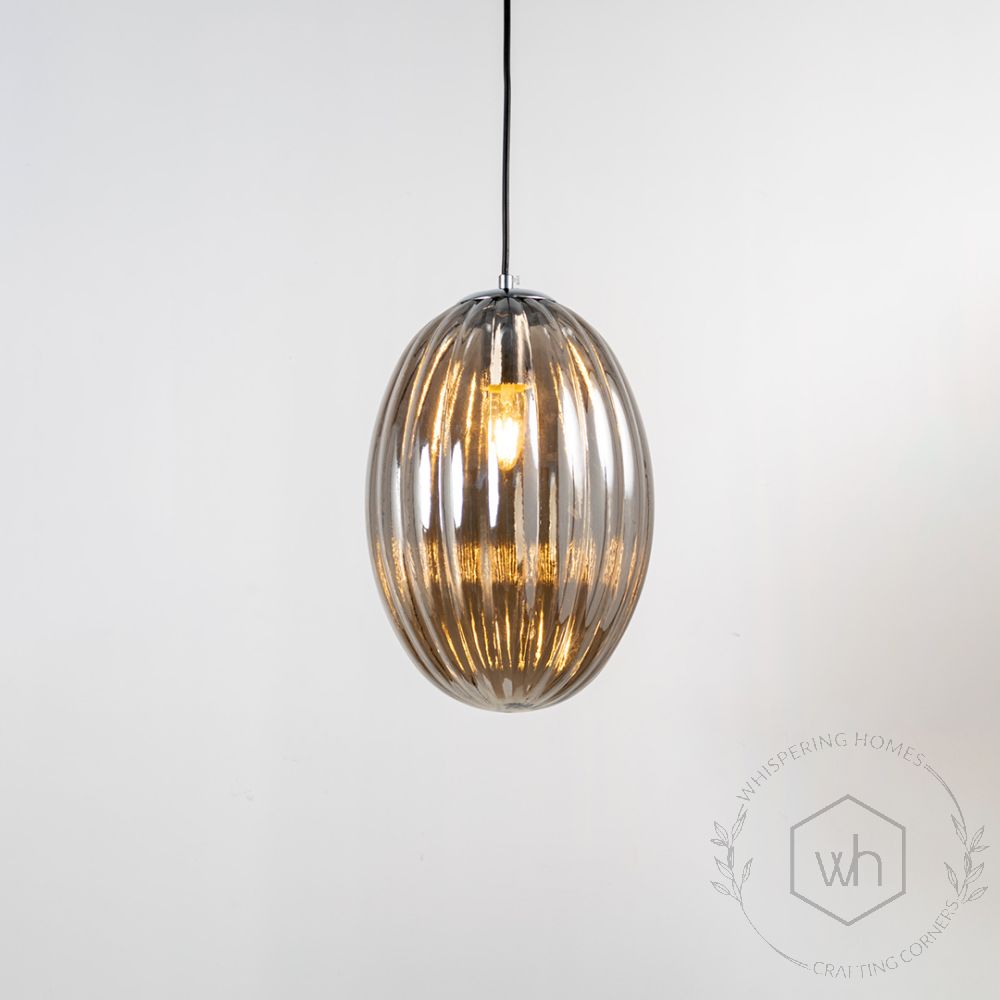 Glass Pendant Light - Oval & Black Light On White Background