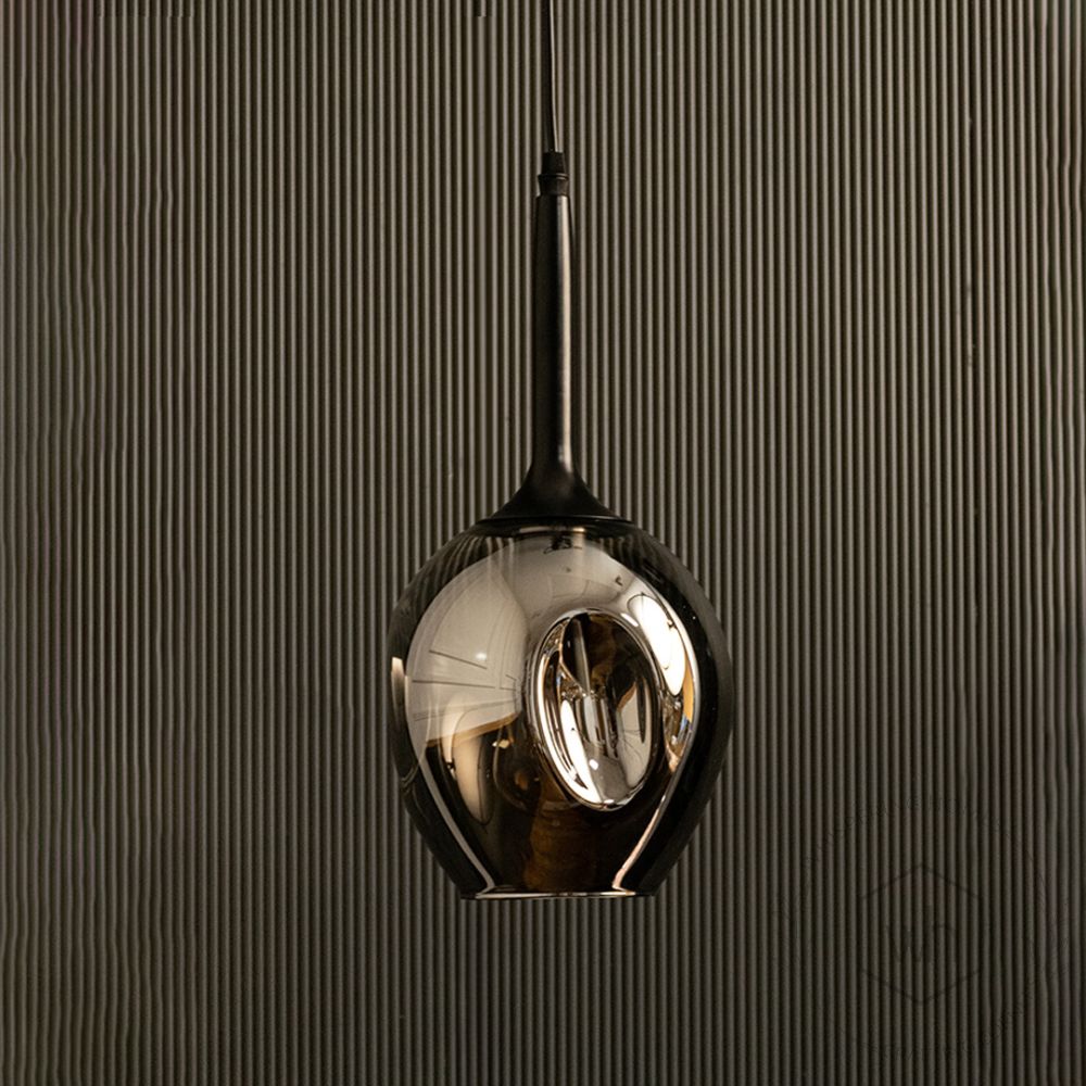 Dimple Glass Pendant Light Smoky Light Off Black Background