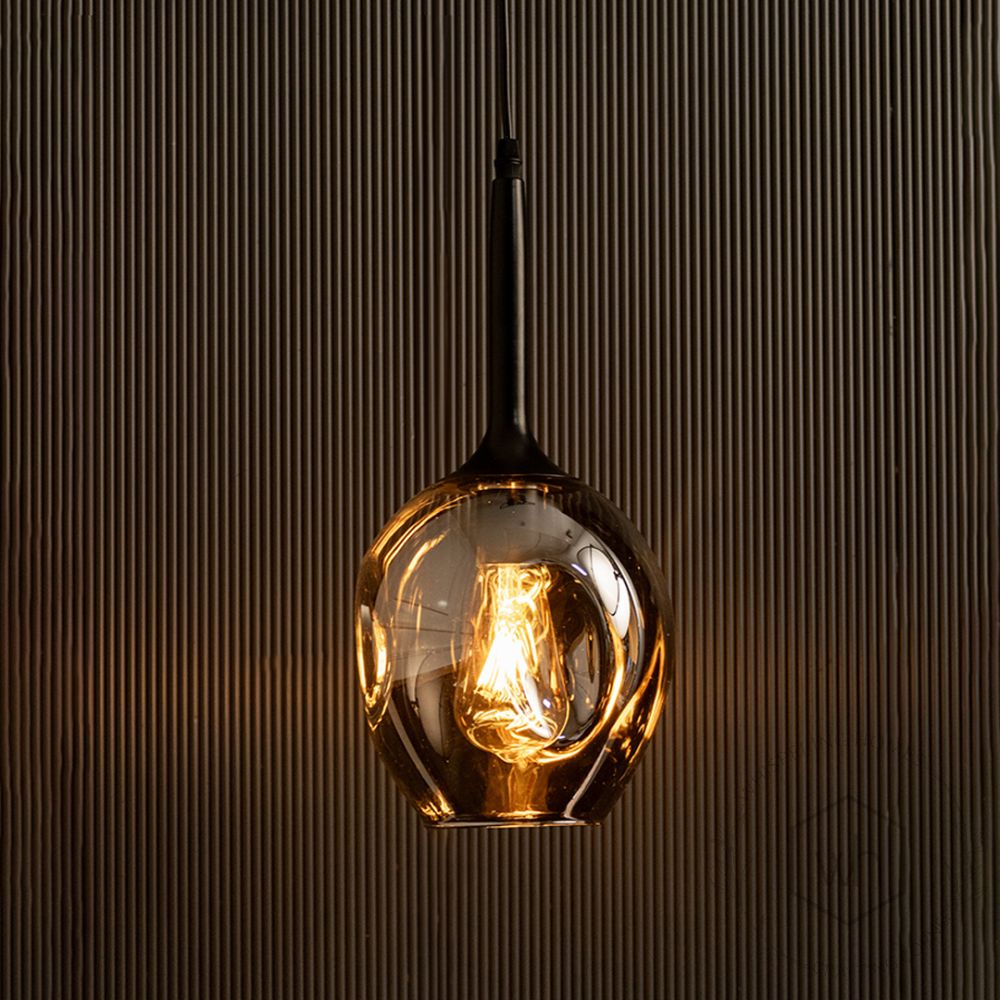 Dimple Glass Pendant Light Smoky Light On Black Background