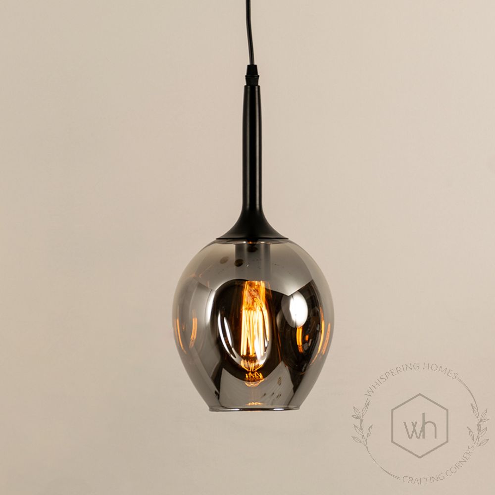 Dimple Glass Pendant Light Smoky Light On White Background