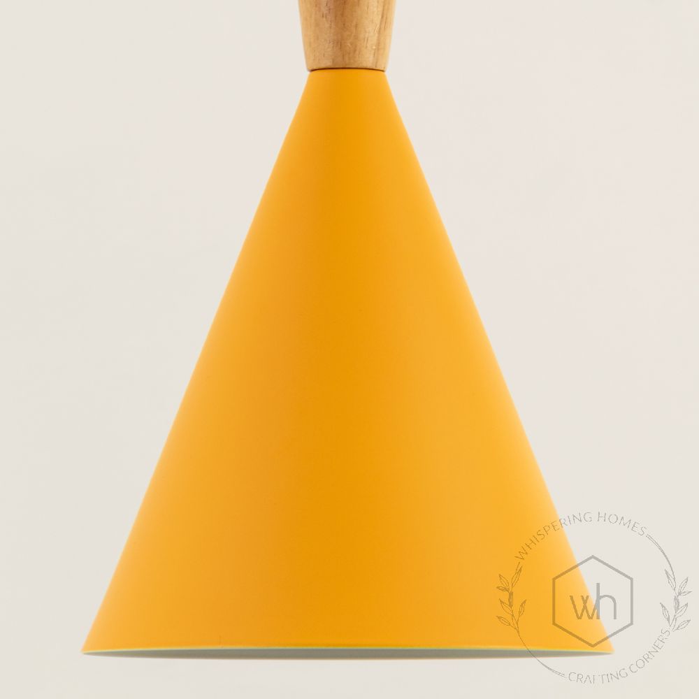 Wood Tip Pendant Lamp Cone Yellow Closeup