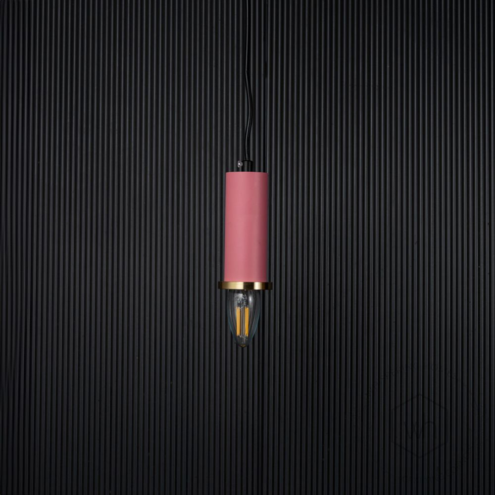 Long Chic Pendant Light - Pink Light Off Black Background