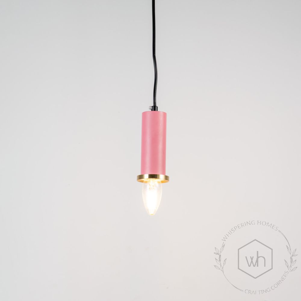 Long Chic Pendant Light - Pink Light On White Background