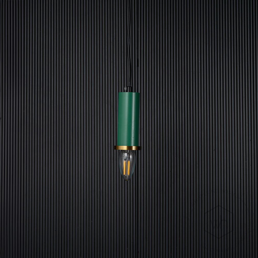 Long Chic Pendant Light - Green Light Off Black Background