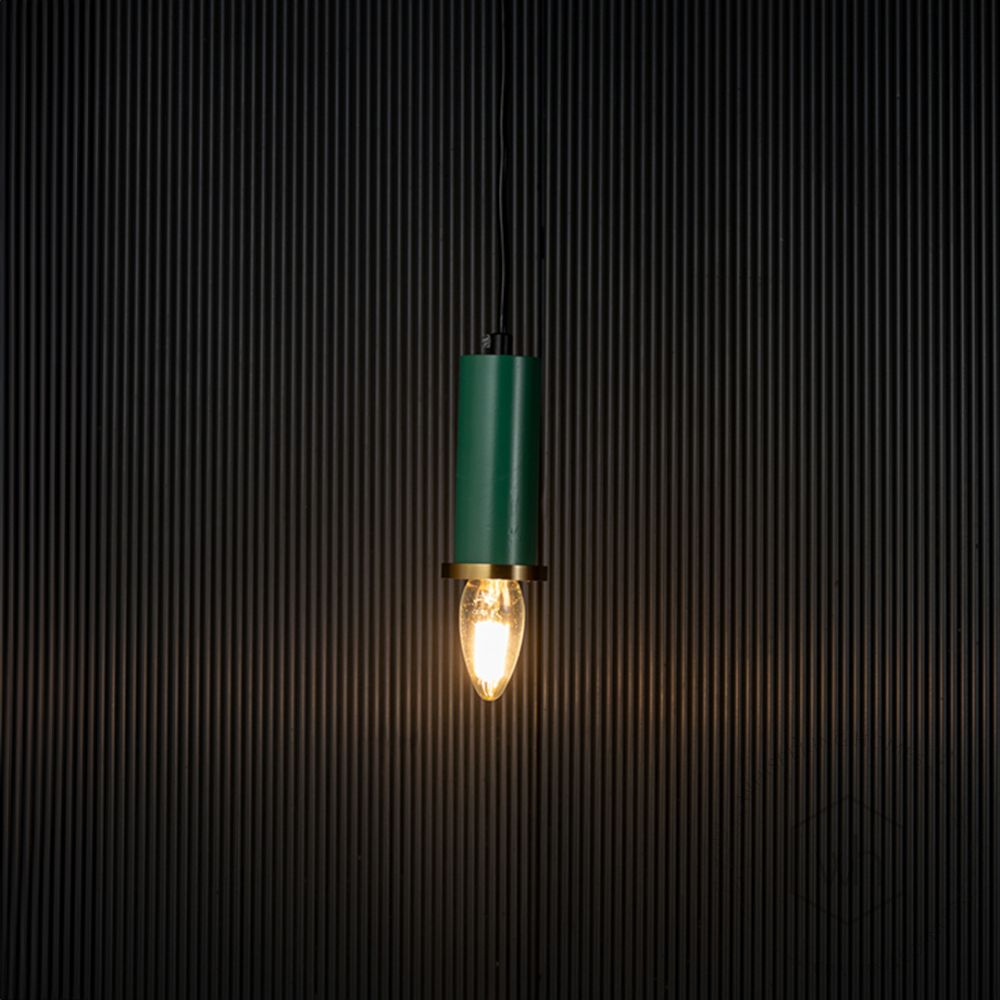 Long Chic Pendant Light - Green Light On Black Background