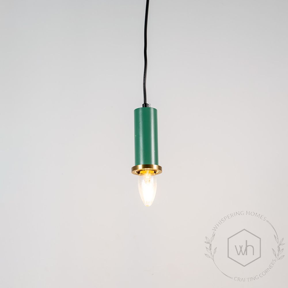 Long Chic Pendant Light - Green Light On White Background