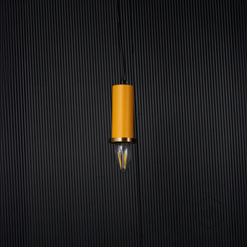 Long Chic Pendant Light - Yellow Light Off Black Background