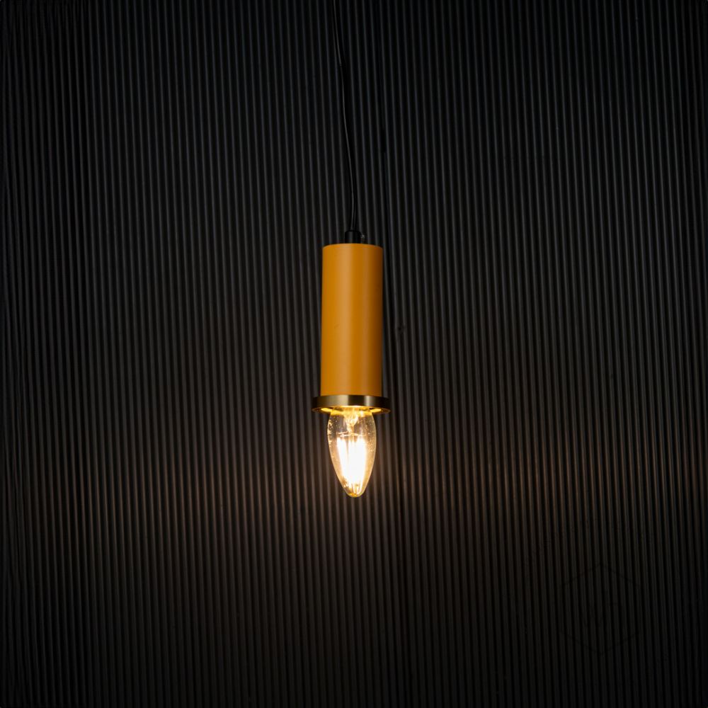 Long Chic Pendant Light - Yellow Light On Black Background