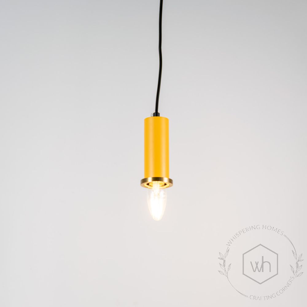 Long Chic Pendant Light - Yellow Light On White Background