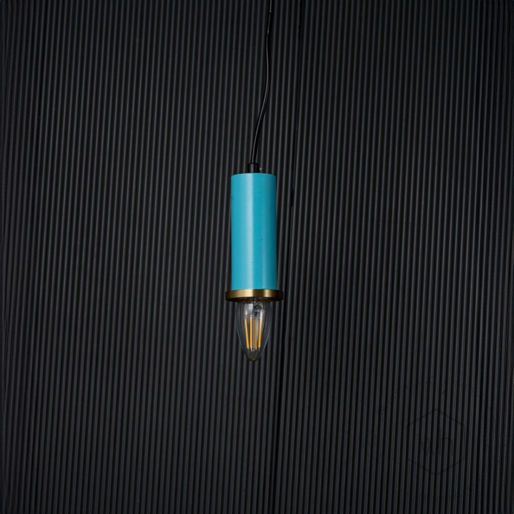 Long Chic Pendant Light - Blue Light Off Black Background