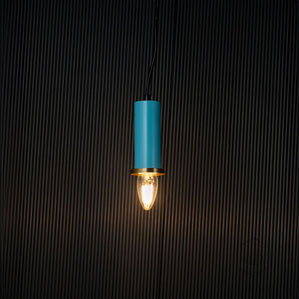 Long Chic Pendant Light - Blue Light On Black Background