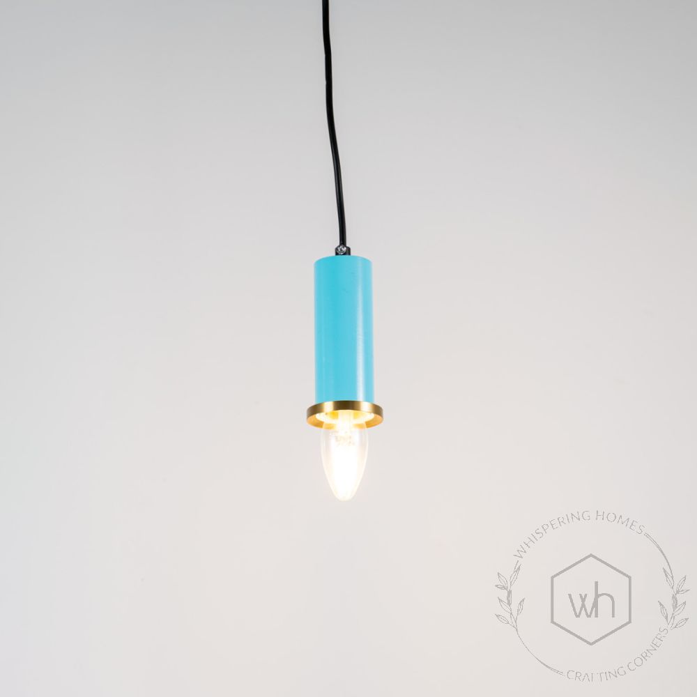 Long Chic Pendant Light - Blue Light On White Background