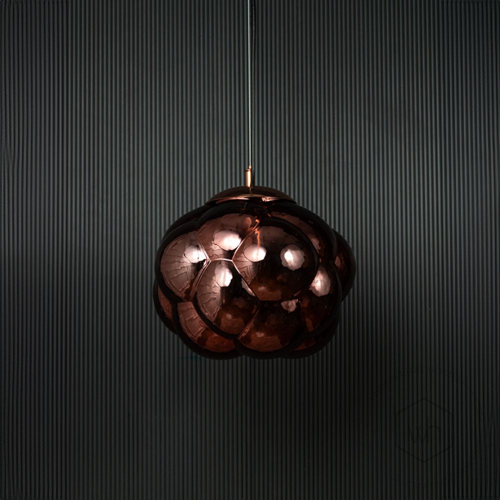 Curve Pendant Lamp - Rose Gold Light Off Black Background