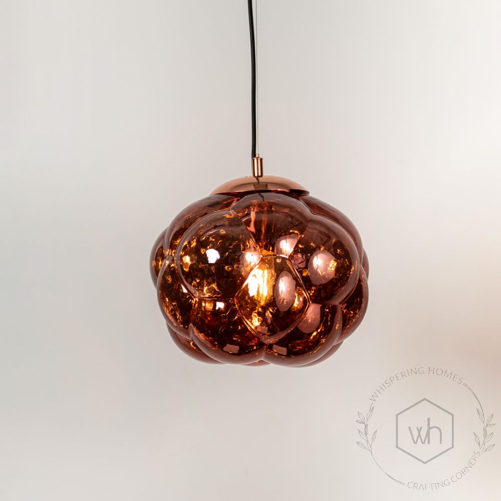 Curve Pendant Lamp - Rose Gold Light On White Background