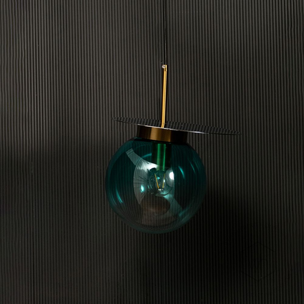 Visconte Glass Hanging Light - Blue Light off black background