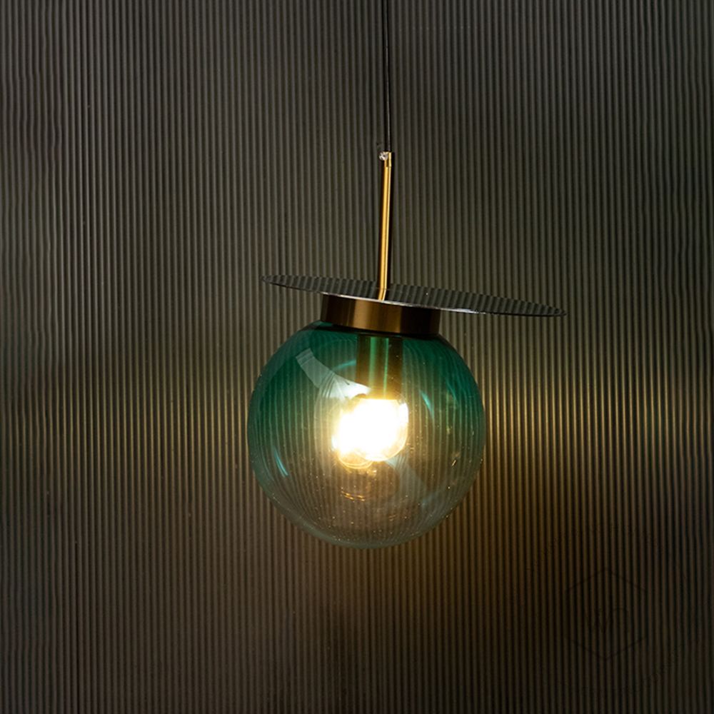 Visconte Glass Hanging Light - Blue Light on black background