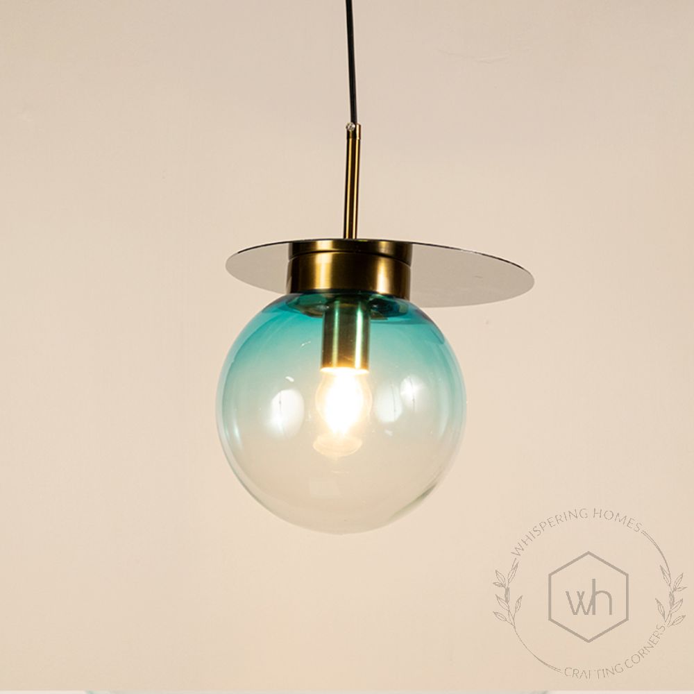 Visconte Glass Hanging Light - Sky BlueLight On White Background