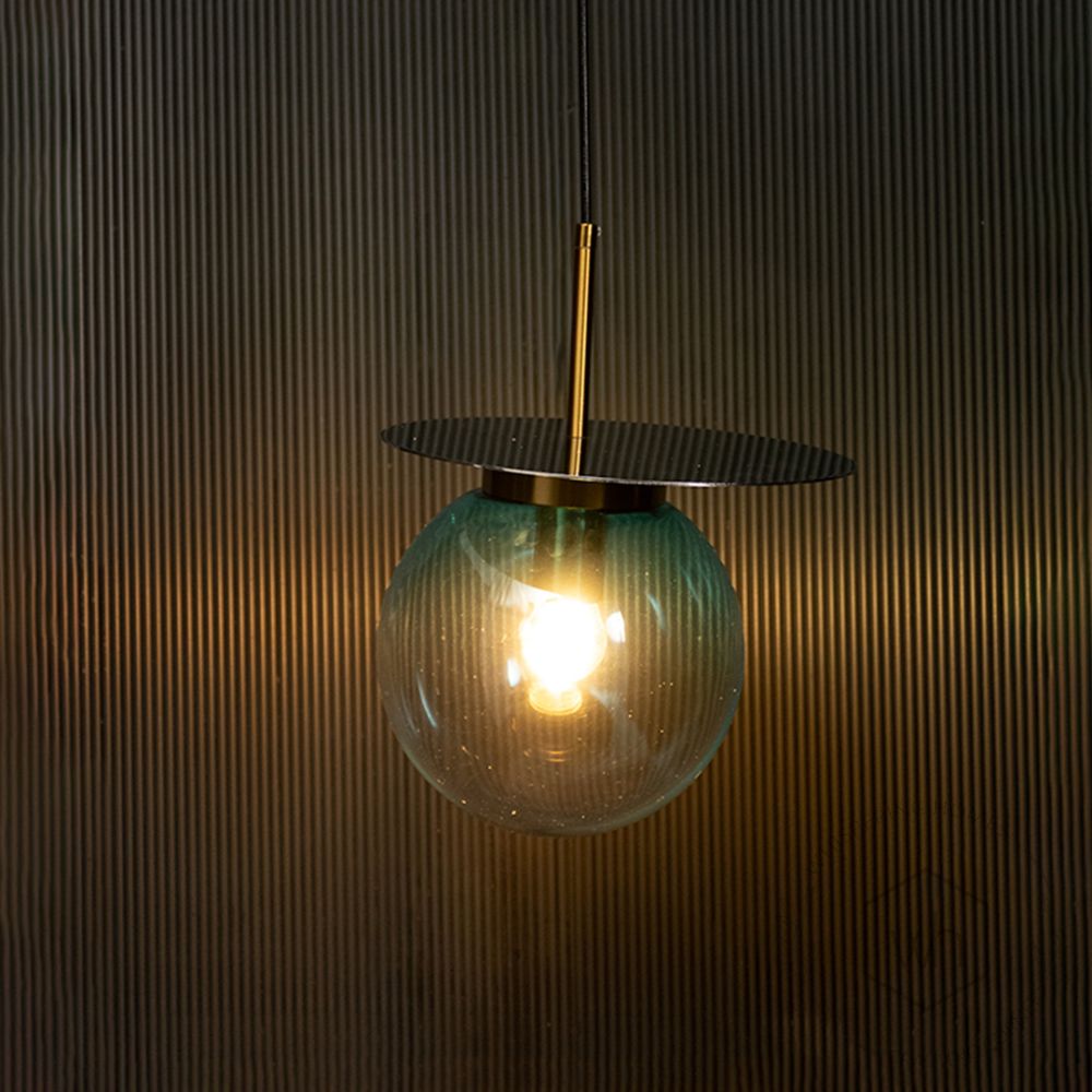 Visconte Glass Hanging Light - Sky Blue Light on black background